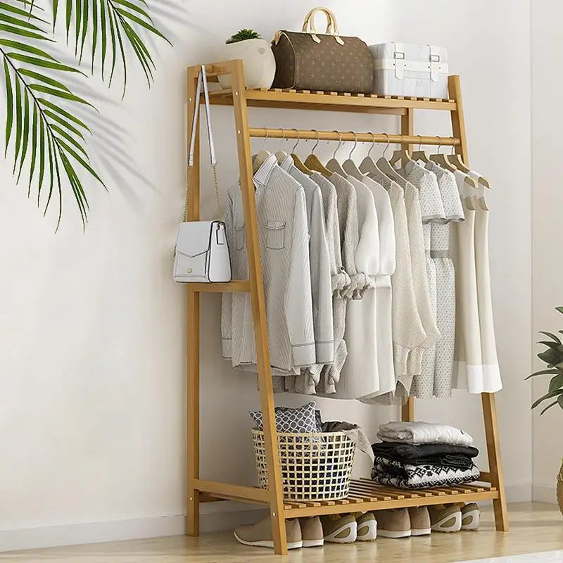 Wooden Clothing Garment Rack with Shelves Clothes