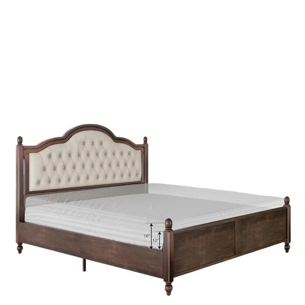 Queen Solid Wood Bed Frame with 52.5" Upholstered Tufted Headboard