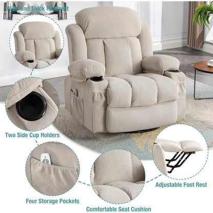 Swivel and Rocking Massaging Recliner with Heat and Vibration