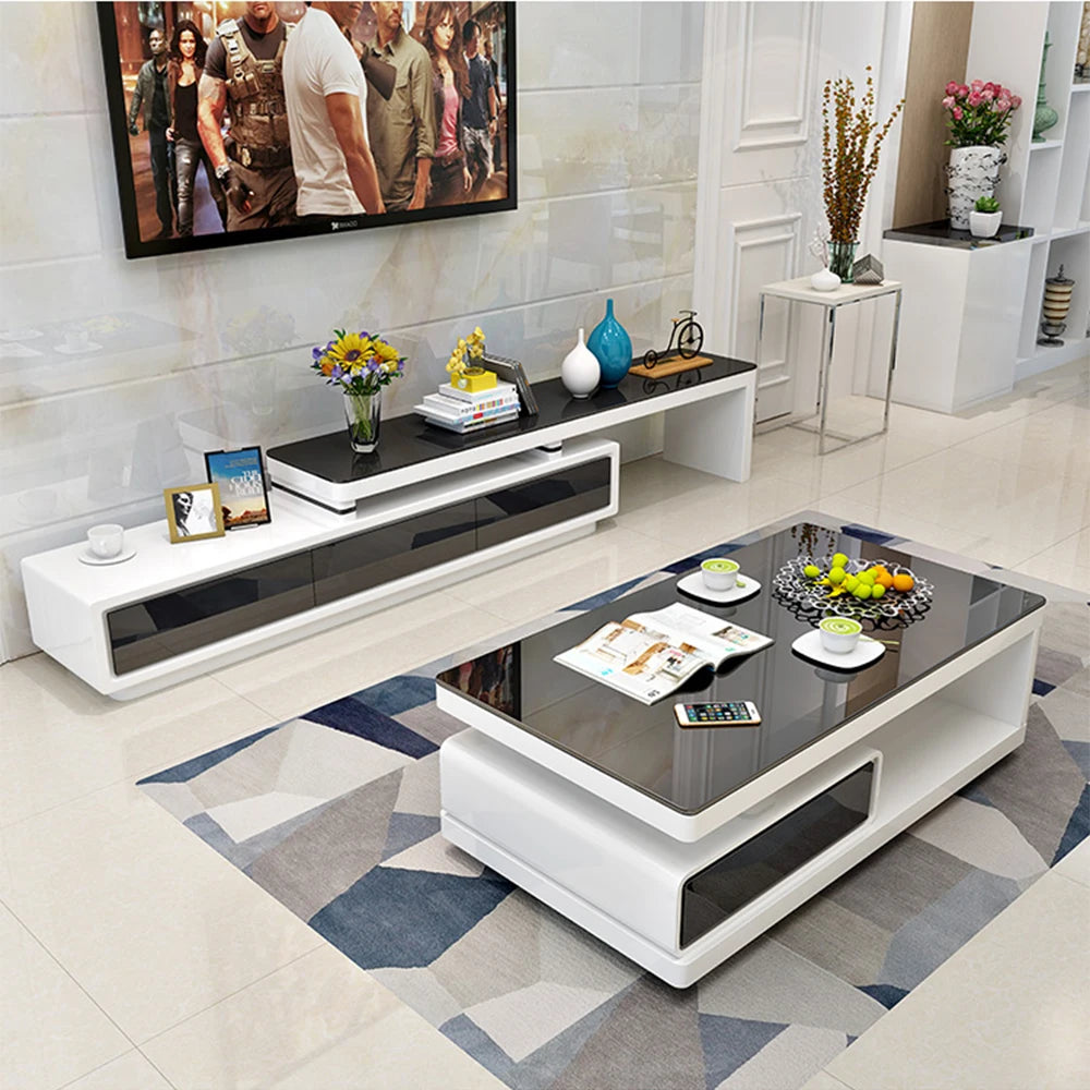 Modern  Shiny White / Black TV Stand & Smart Coffee Table