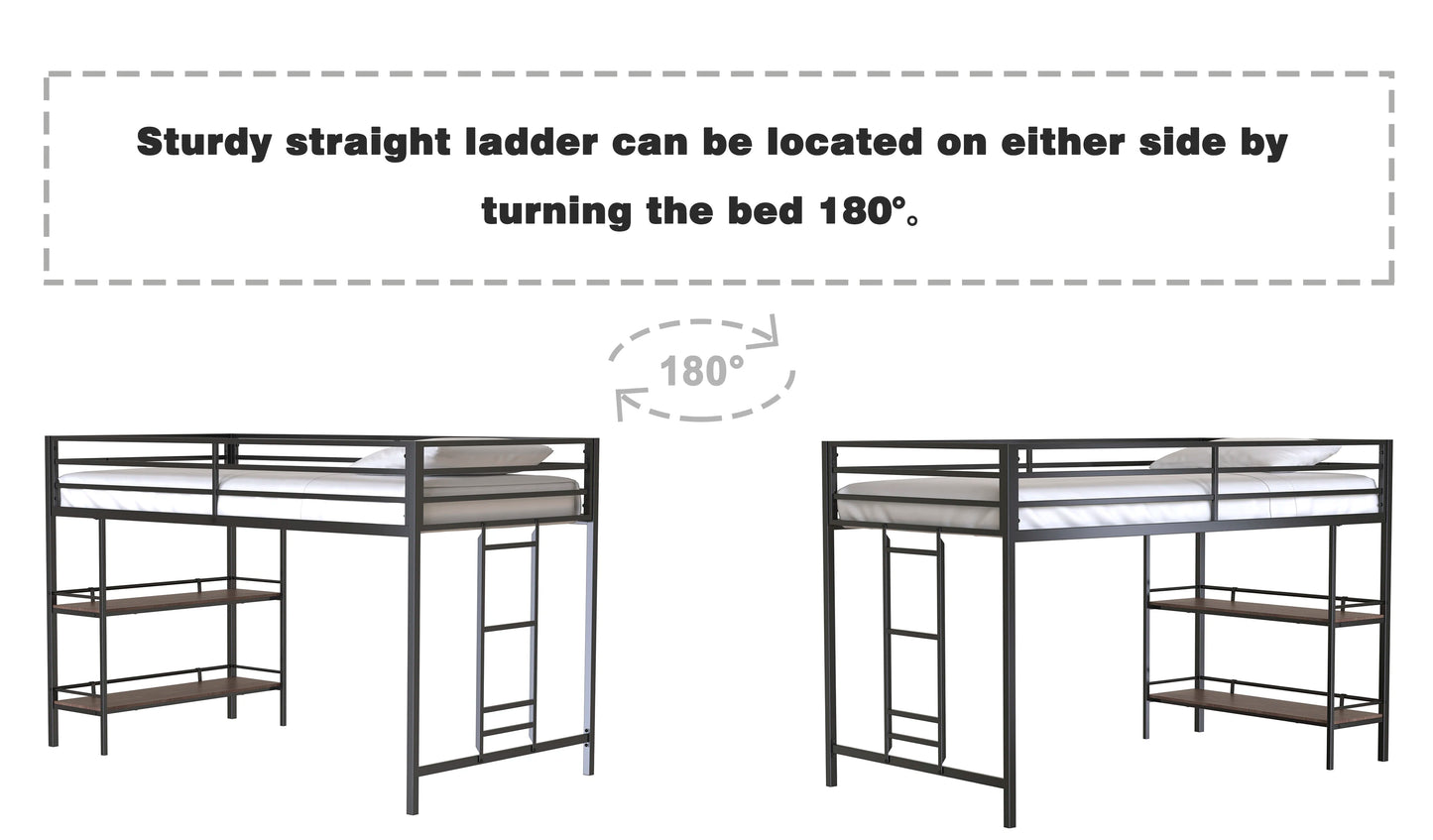 Junior Twin Loft Bunk Black with Cinnamon Wood Shelf Bedroom Set