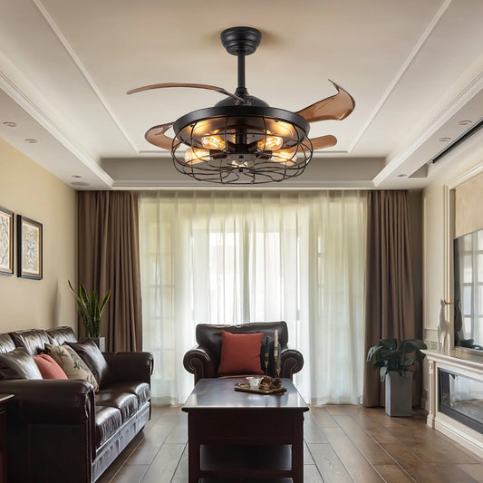 Retro 42" Ceiling Fan With Light LED Lamp Pendant Fan