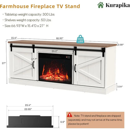 Farmhouse 67" Fireplace TV Stand for up to 70" TV