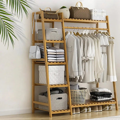 Wooden Clothing Garment Rack with Shelves Clothes