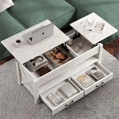 Lift Top Coffee Table with 2 Storage Drawers and Hidden Compartment