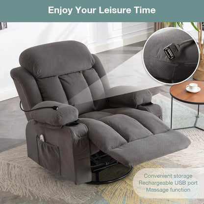 Swivel and Rocking Massaging Recliner with Heat and Vibration