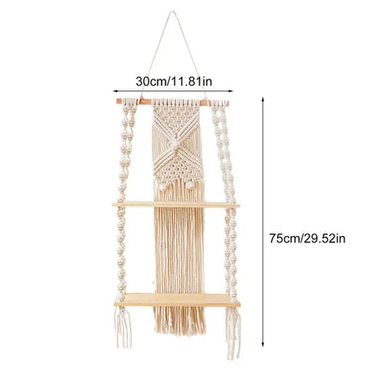 2 Tier Macrame Wall Hanging Floating Shelf Natural Cotton Rope Boho Home Decor Wooden Wall Shelf Candle Holder Hangings Shelf