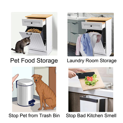 Pet Proof Kitchen Tilt Out Freestanding Trash Cabinet with Cutting Board