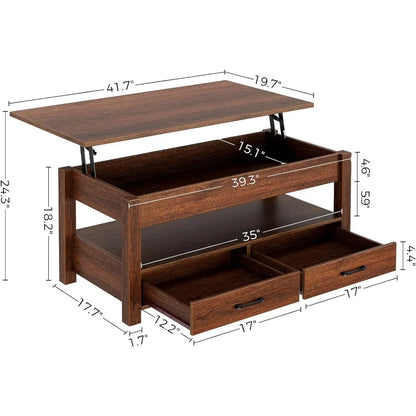 Lift Top Coffee Table with Drawers and Hidden Compartment