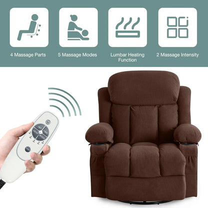 Swivel and Rocking Massaging Recliner with Heat and Vibration