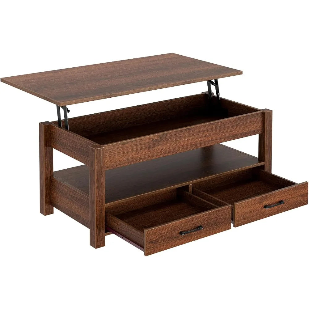 Lift Top Coffee Table with Drawers and Hidden Compartment