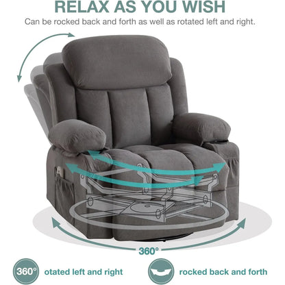 Swivel and Rocking Massaging Recliner with Heat and Vibration