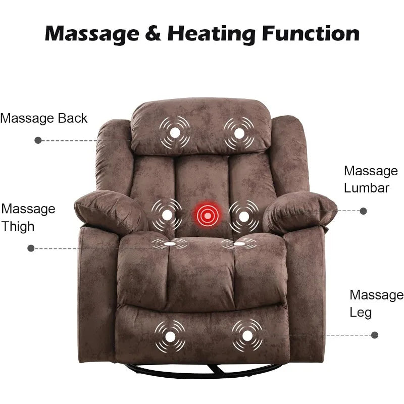 Massage Swivel Rocker Recliner Chair with Heat and Vibration