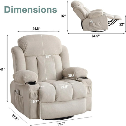 Swivel and Rocking Massaging Recliner with Heat and Vibration