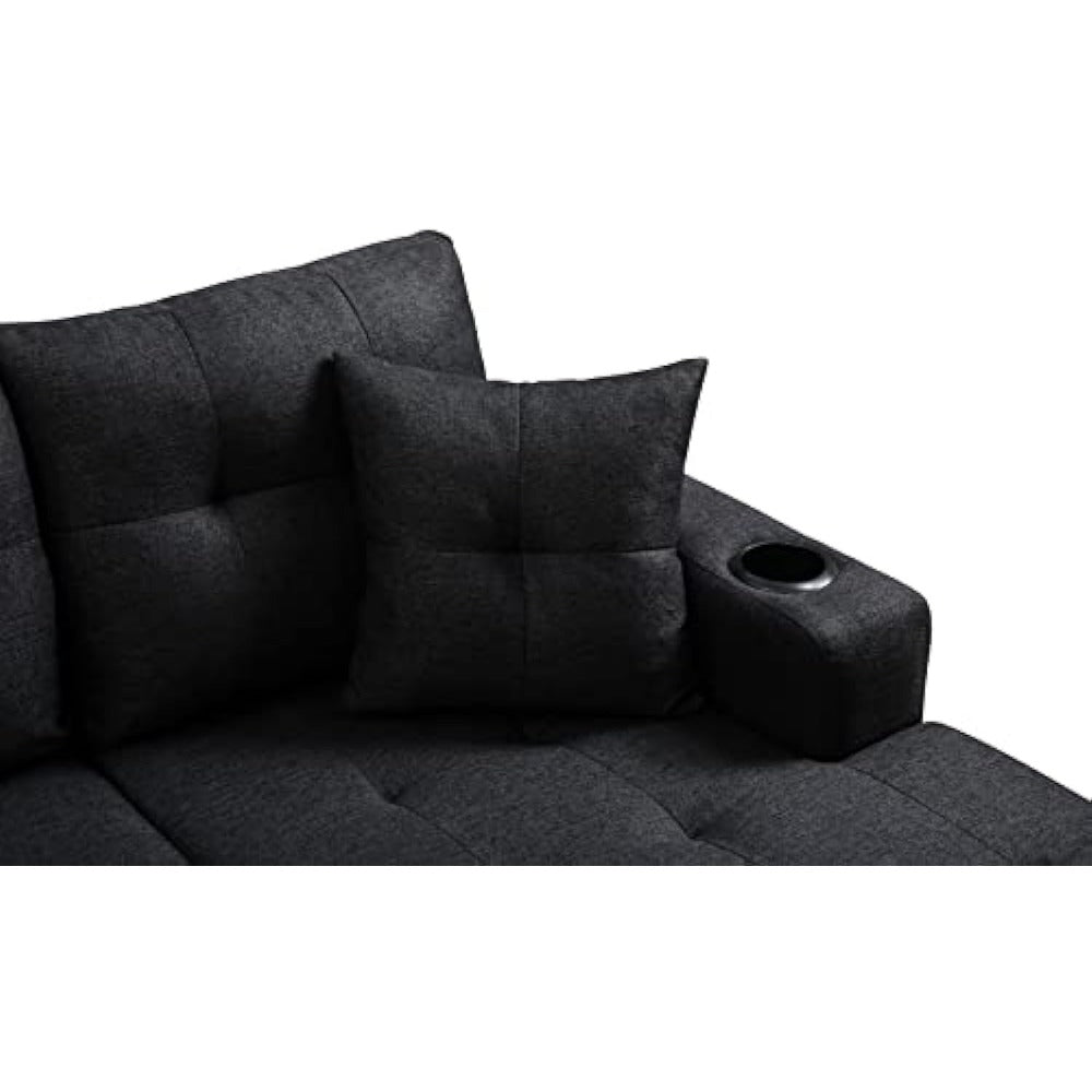 L-shaped Upholstered Modular Sofa with Reversible Chaise Lounge