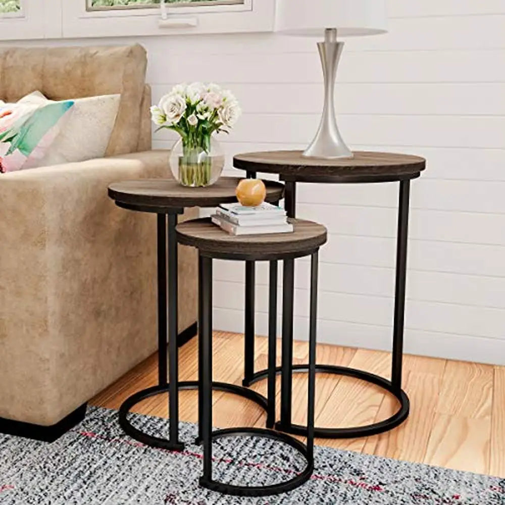 Modern Style 3-Piece Nesting Round Living Room End Tables