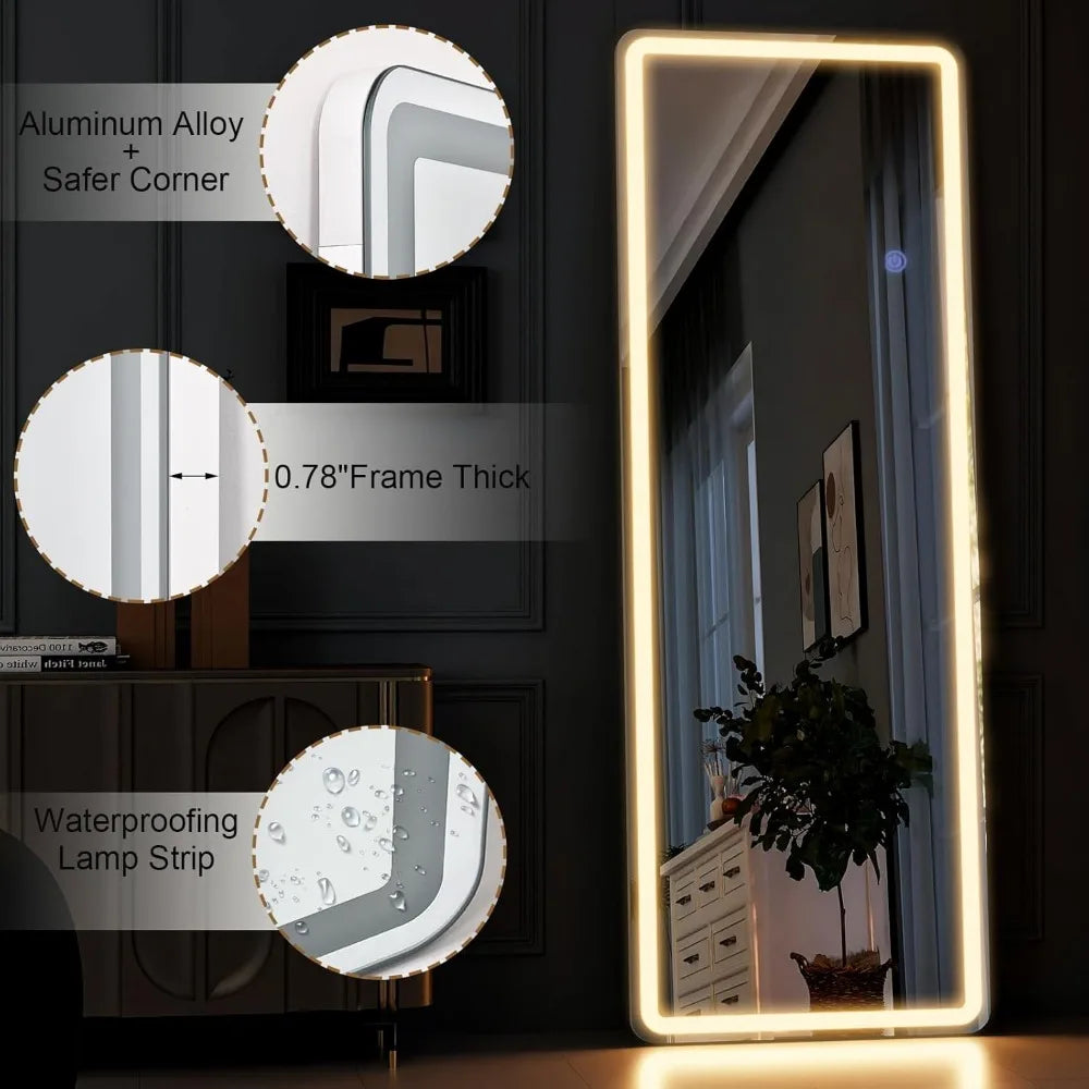 LED Full-Length Mirror 64" x 2" Full Body Mirror with Stand