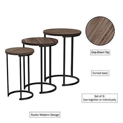 Modern Style 3-Piece Nesting Round Living Room End Tables