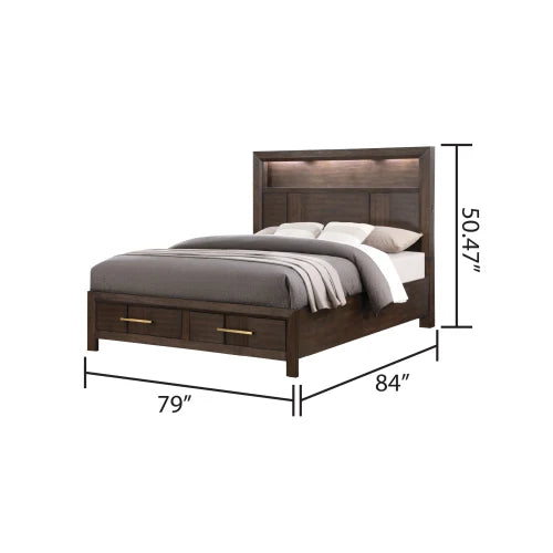 Modern Style King 5PC Storage Bedroom Set Made with Walnut Wood