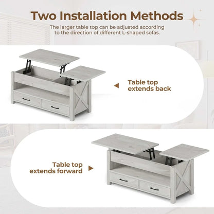 Lift Top Coffee Table with 2 Storage Drawers and Hidden Compartment