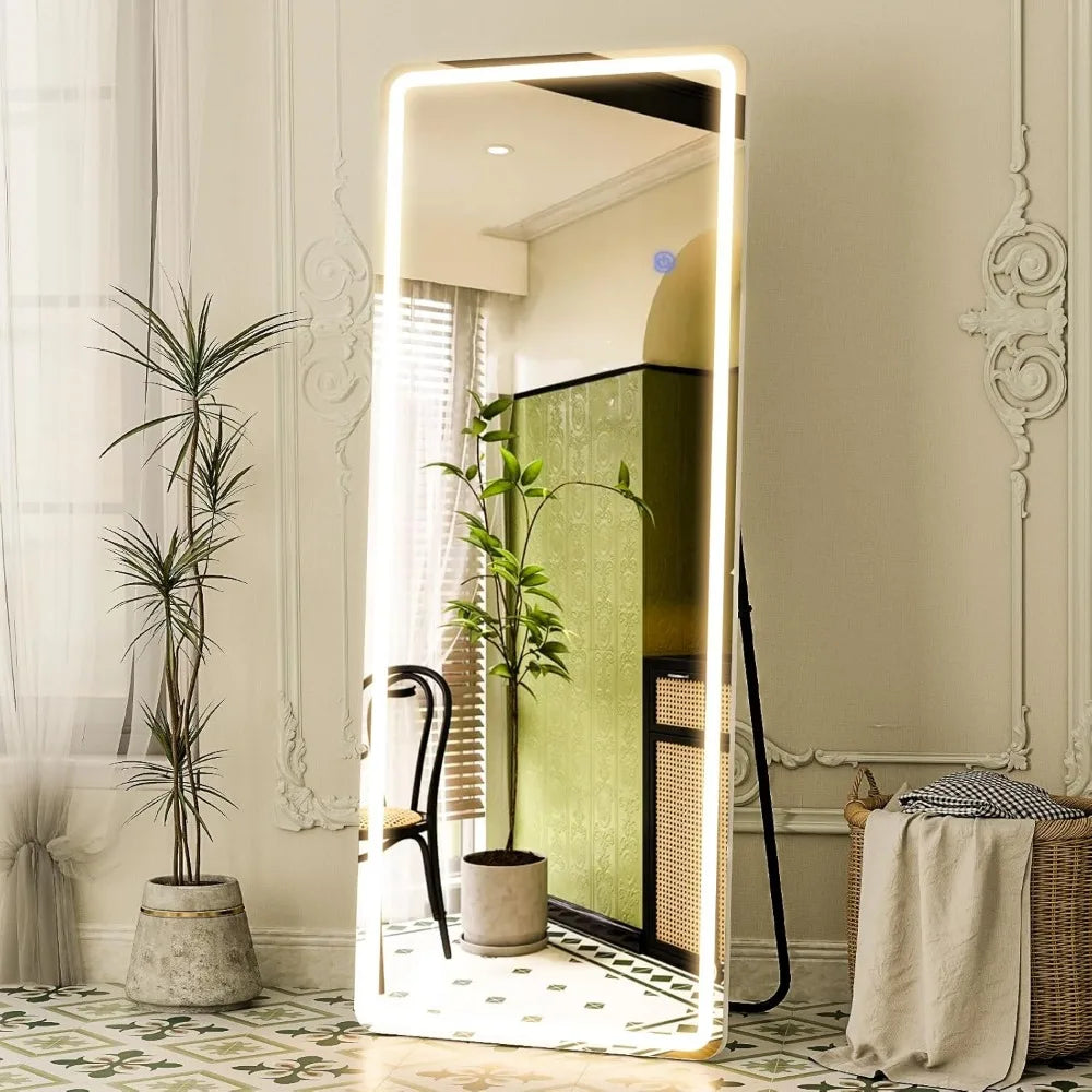 LED Full-Length Mirror 64" x 2" Full Body Mirror with Stand