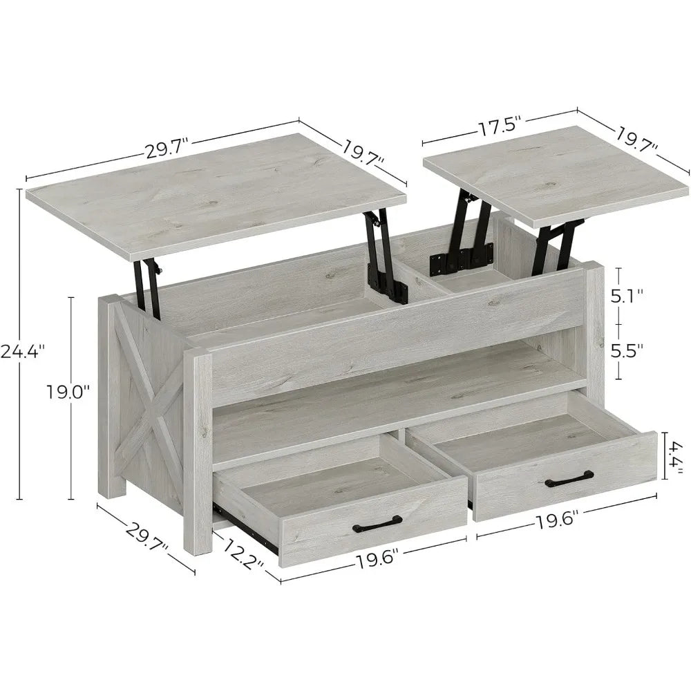 Lift Top Coffee Table with 2 Storage Drawers and Hidden Compartment