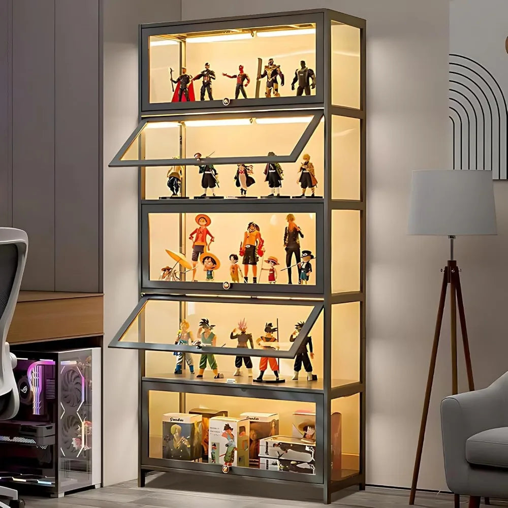 Display Cabinet, 5-Tier Tall Bookcase with Adjustable Shelves