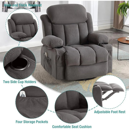 Swivel and Rocking Massaging Recliner with Heat and Vibration