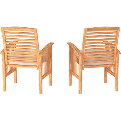 Modern 2 Piece Solid Acacia Wood Slat Back Outdoor Dining Chairs