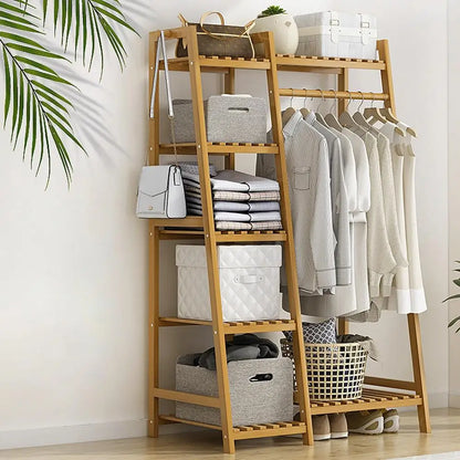 Wooden Clothing Garment Rack with Shelves Clothes