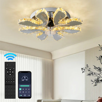 Luxury Crystal Ceiling Fan Lamp LED APP Remote Control