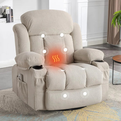 Swivel and Rocking Massaging Recliner with Heat and Vibration