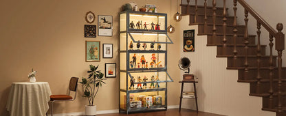 Display Cabinet, 5-Tier Tall Bookcase with Adjustable Shelves