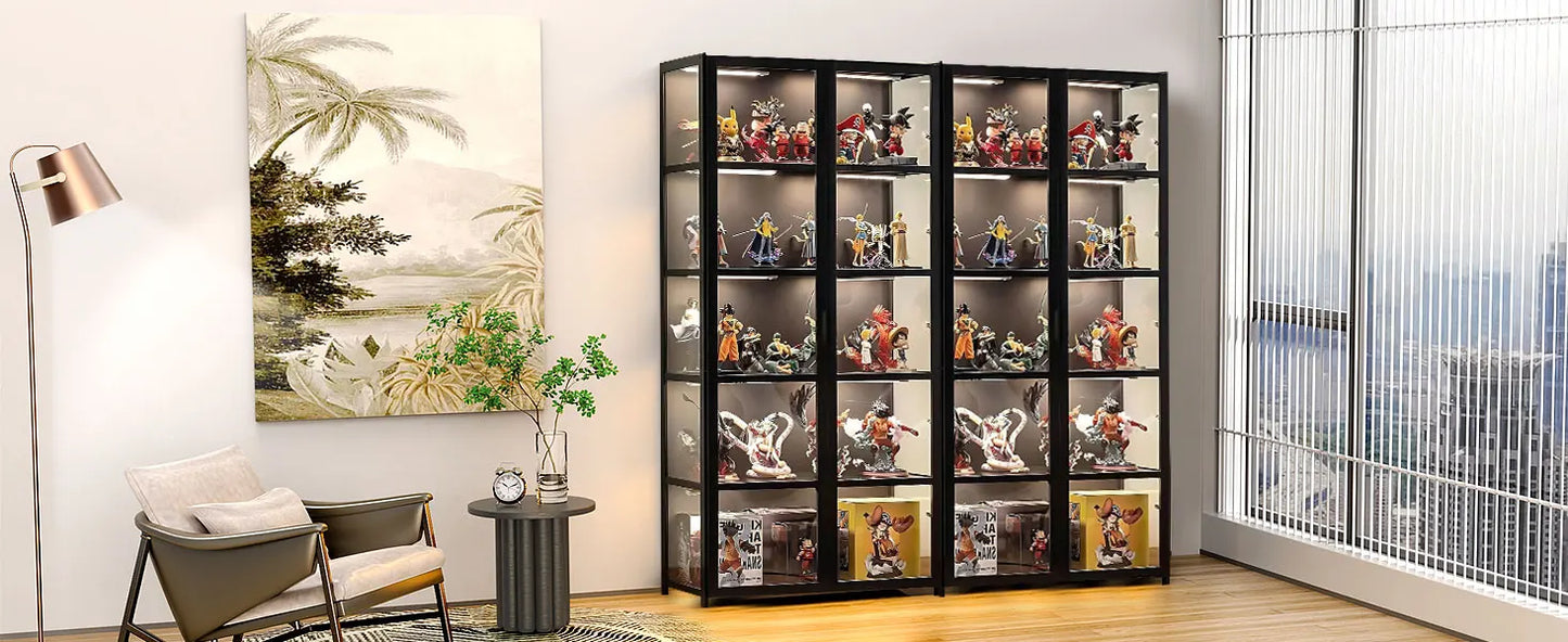 Display Cabinet, 5-Tier Tall Bookcase with Adjustable Shelves