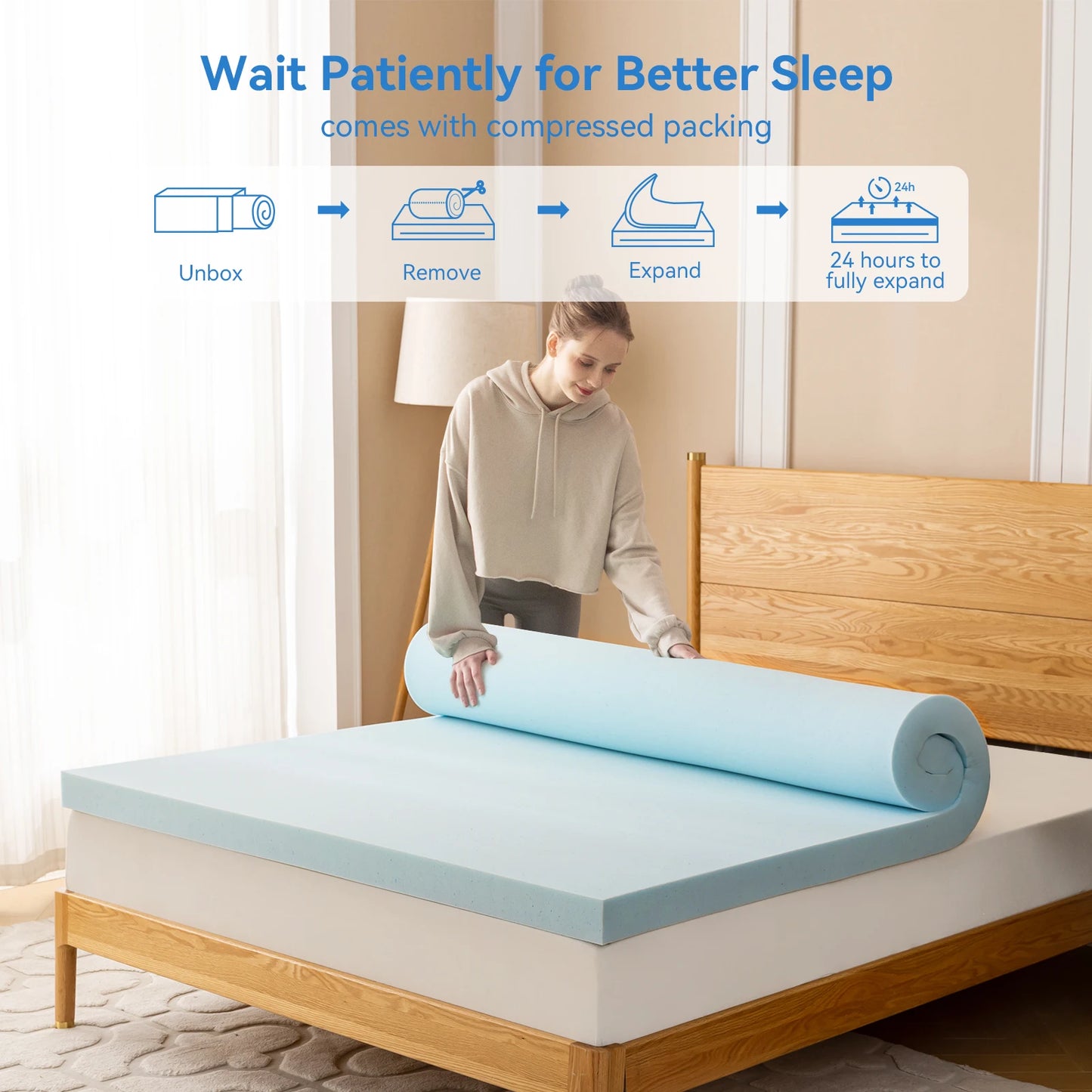 1 PC Gel Memory Foam Mattress Topper,  Blue Mattress Pad