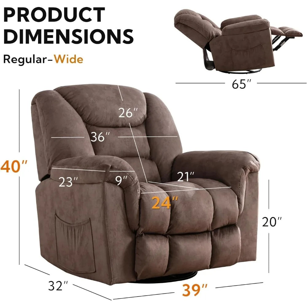 Swivel Rocker Recliner Chair Oversized Manual 360 Degree Swivel