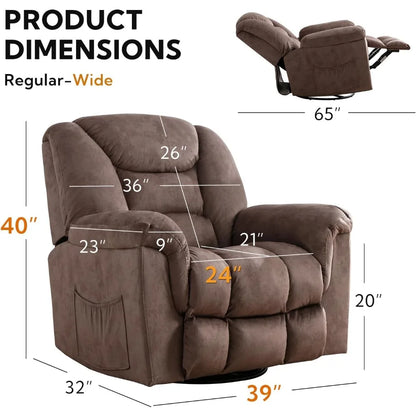 Swivel Rocker Recliner Chair Oversized Manual 360 Degree Swivel