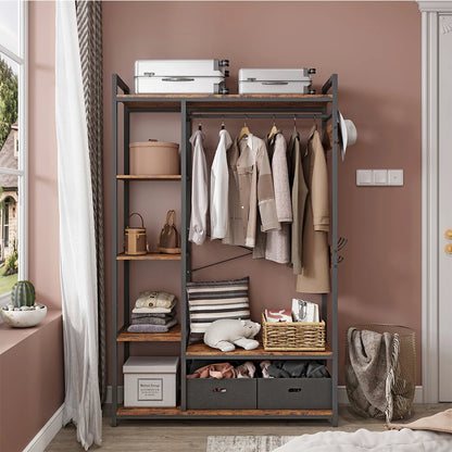 Free-Standing Closet System with Open Shelves and Hanging Rod 43.7’’W x 15.75’’D x 70.08’’H