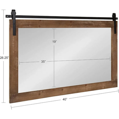 Farmhouse Horizontal Wood Framed Wall Mirror, 40 x 26