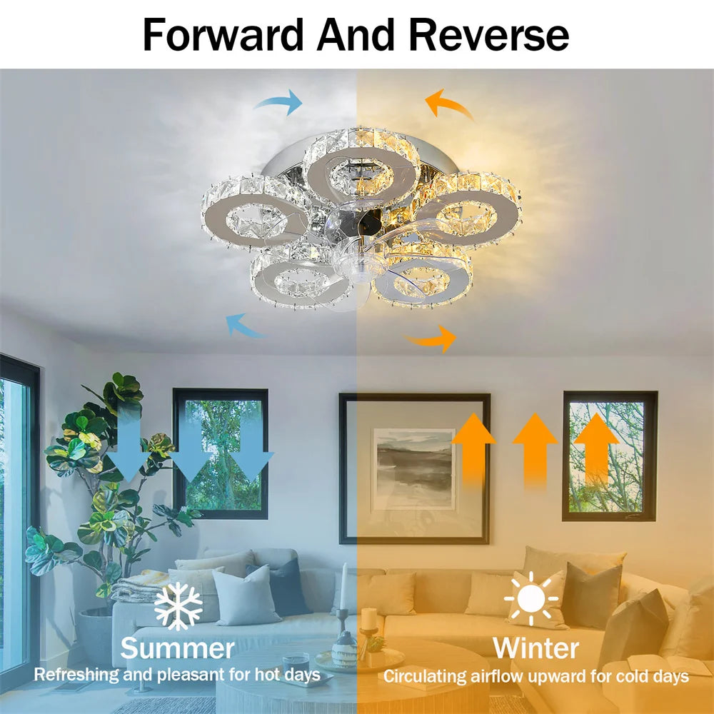 Luxury Crystal Ceiling Fan Lamp LED APP Remote Control