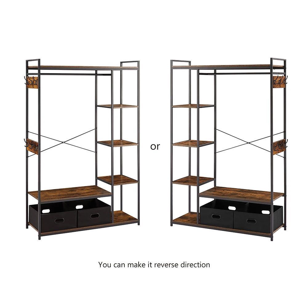 Free-Standing Closet System with Open Shelves and Hanging Rod 43.7’’W x 15.75’’D x 70.08’’H