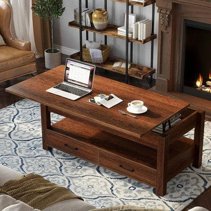 Lift Top Coffee Table with Drawers and Hidden Compartment