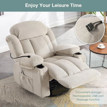 Swivel and Rocking Massaging Recliner with Heat and Vibration