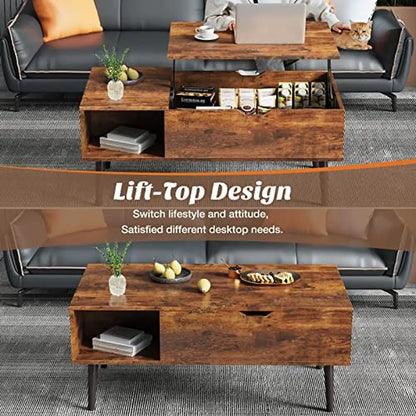 Wooden Lift Top Coffee Table Living Room with Storage Shelf Modern Design