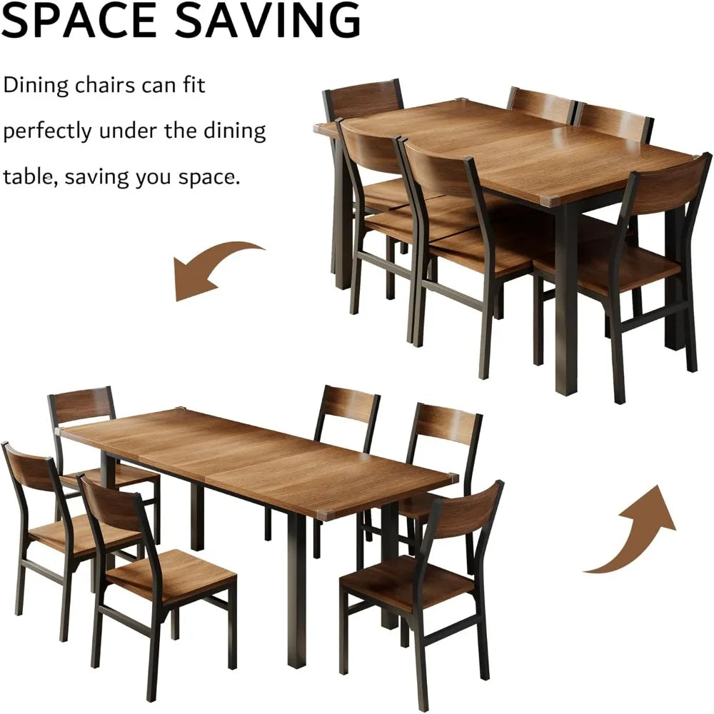 7 Pieces Dining Table with 6 Chairs, 63" Extendable