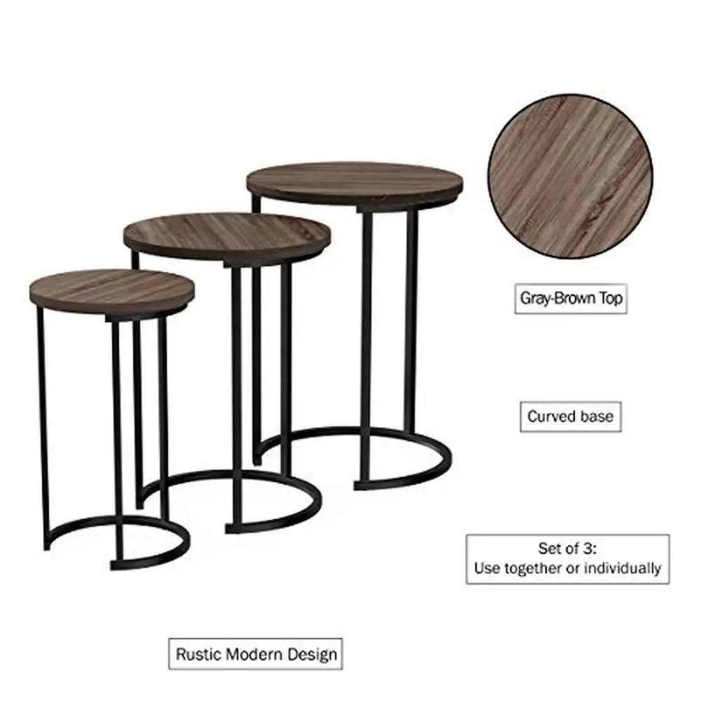 Modern Style 3-Piece Nesting Round Living Room End Tables