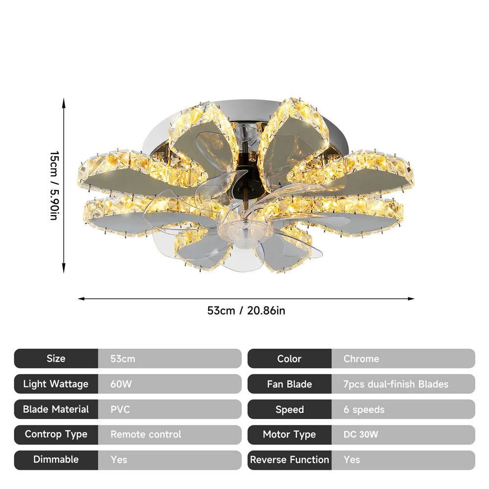 Luxury Crystal Ceiling Fan Lamp LED APP Remote Control