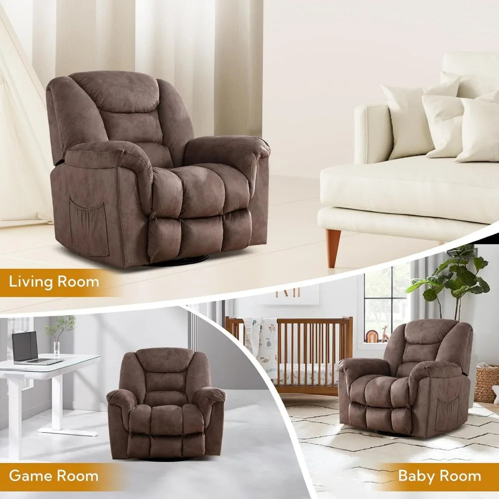 Swivel Rocker Recliner Chair Oversized Manual 360 Degree Swivel