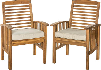 Modern 2 Piece Solid Acacia Wood Slat Back Outdoor Dining Chairs