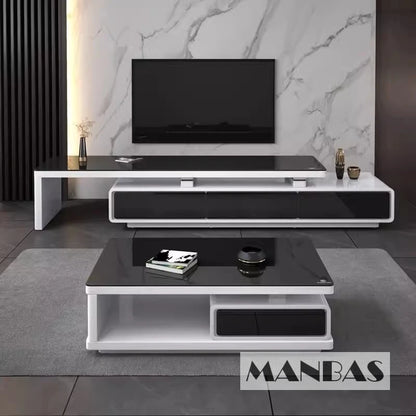 Modern  Shiny White / Black TV Stand & Smart Coffee Table